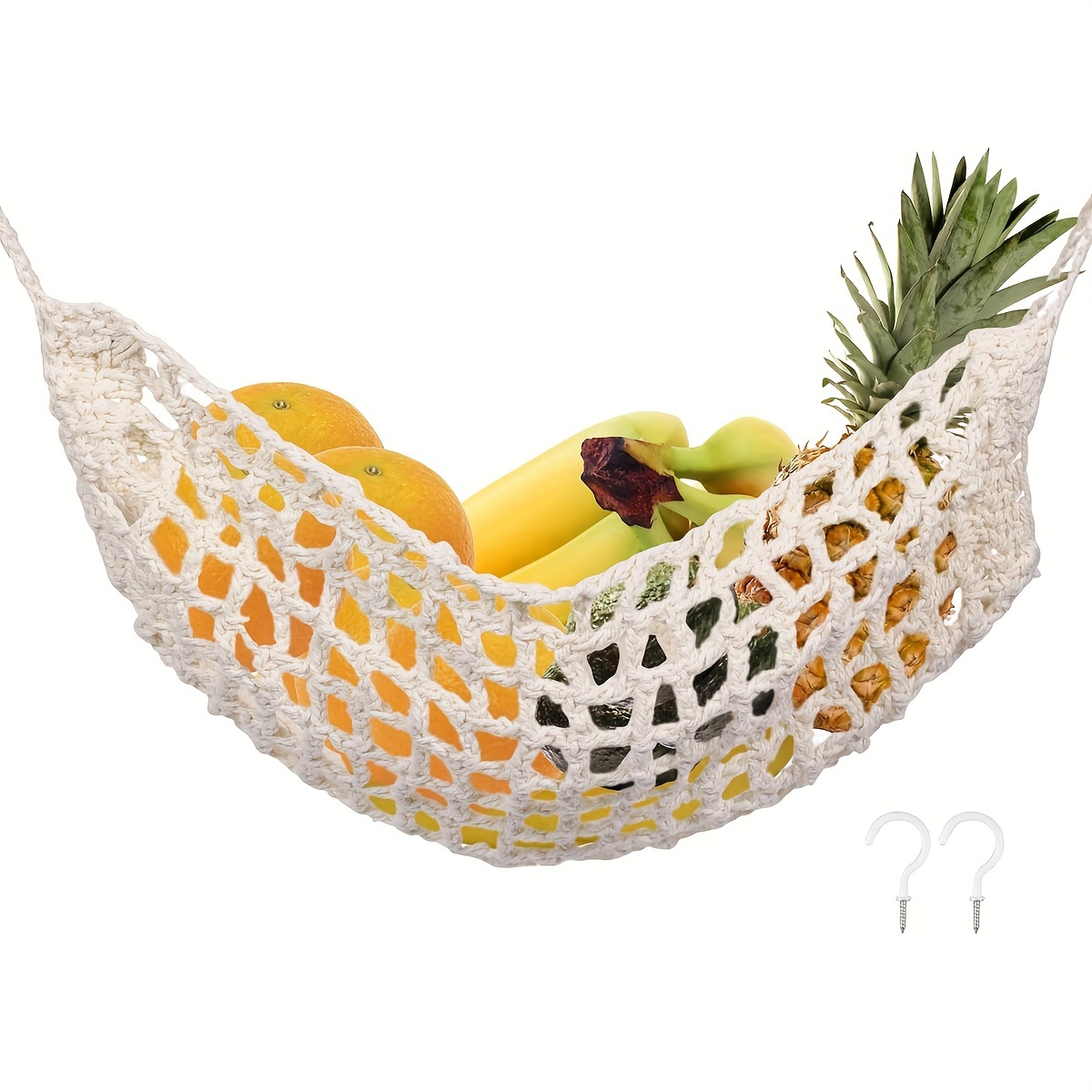 

Boho Chic Large Macrame Fruit Hammock - Space-saving Hanging Basket For Kitchen, Rv & Camper | Durable, Lightweight With 2 Hooks Included