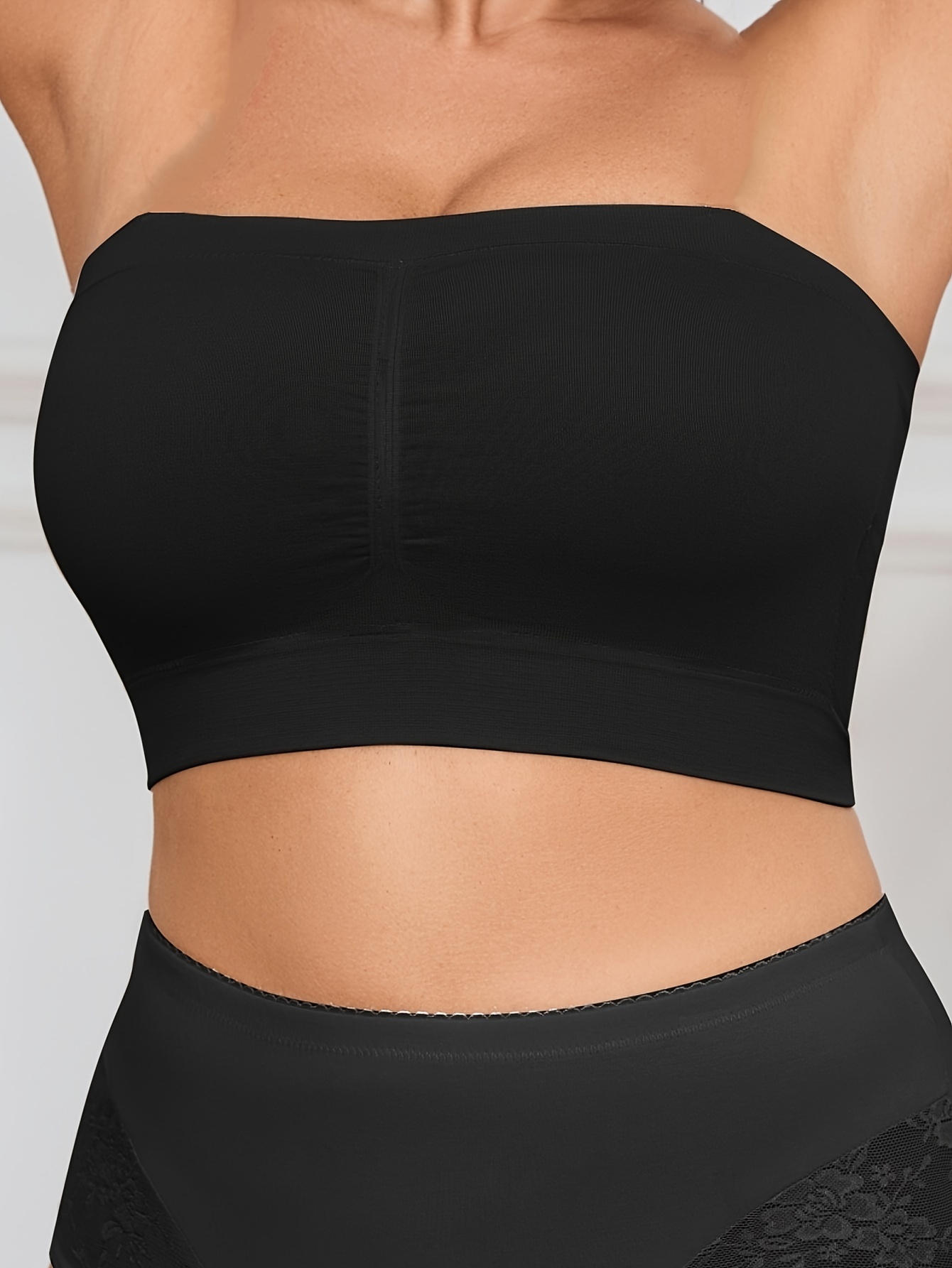 Women'S Seamless Wireless Sports Bra - Breathable, Comfortable, No-Pad Shoulderless Bandeau with Crinkled Chest Plateau, Solid Color, Medium Stretch Fabric for Casual and Everyday Wear, Everyday Wear Bra|Wirefree Bandeau|Breathable Fabric, Seamless Bralette
