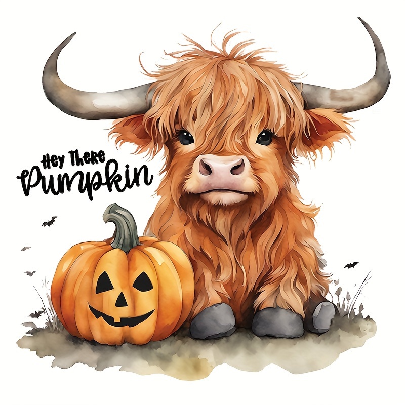 

2pcs Highland Cow Heat Transfer Iron-on Patches, Autumn Pumpkin & Cow Vinyl Decals, Washable Sublimation Heat Press Appliques For T-shirts & Diy Crafts, Fall Season Themed Decoration Stickers