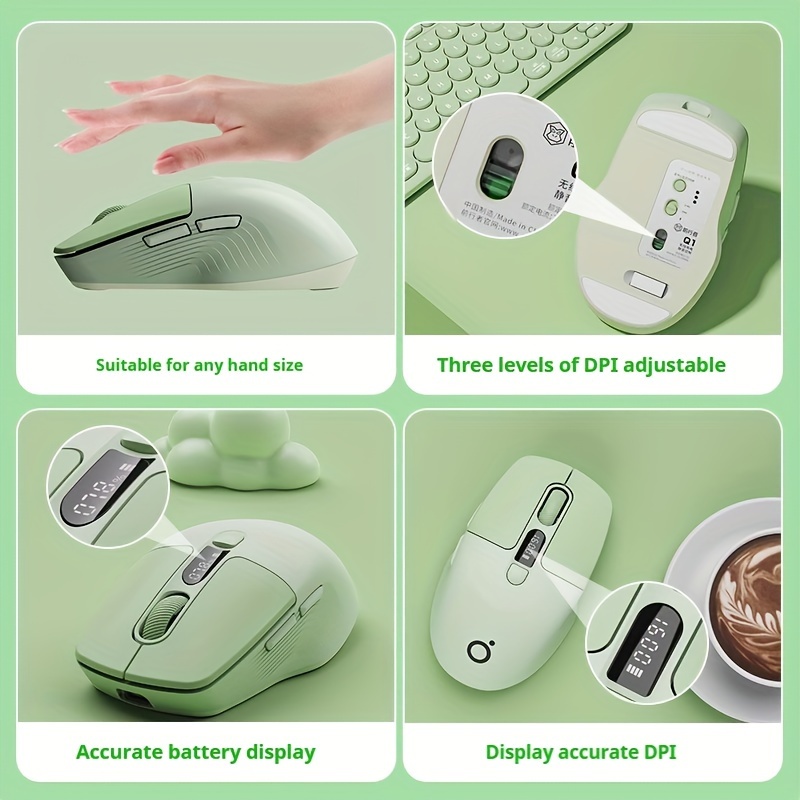 EWEADN Mini 2.4G Wireless & BT Rechargeable & Silent Mouse | With Type-C Charging Port, Remaining Power Display, Suitable for Office, Esports, Home Use, Compatible with Laptop & Desktop Computers, Green