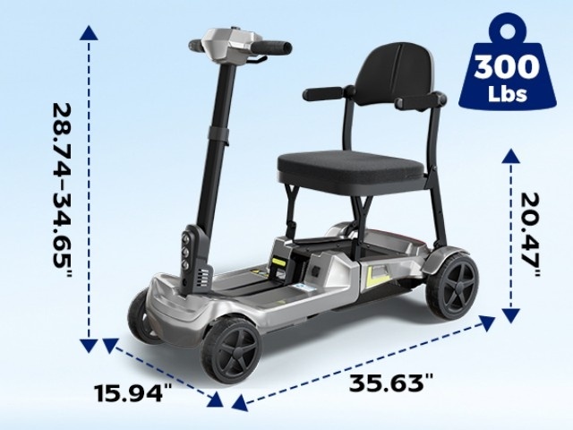 foldable powered 4 wheel mobility scooter for seniors, lightweight portable electric scooter for adult, dual lithium batteries, climbing all terrain motorized scooter with headlight, elderly outdoor riding,   handlebar Product details 8