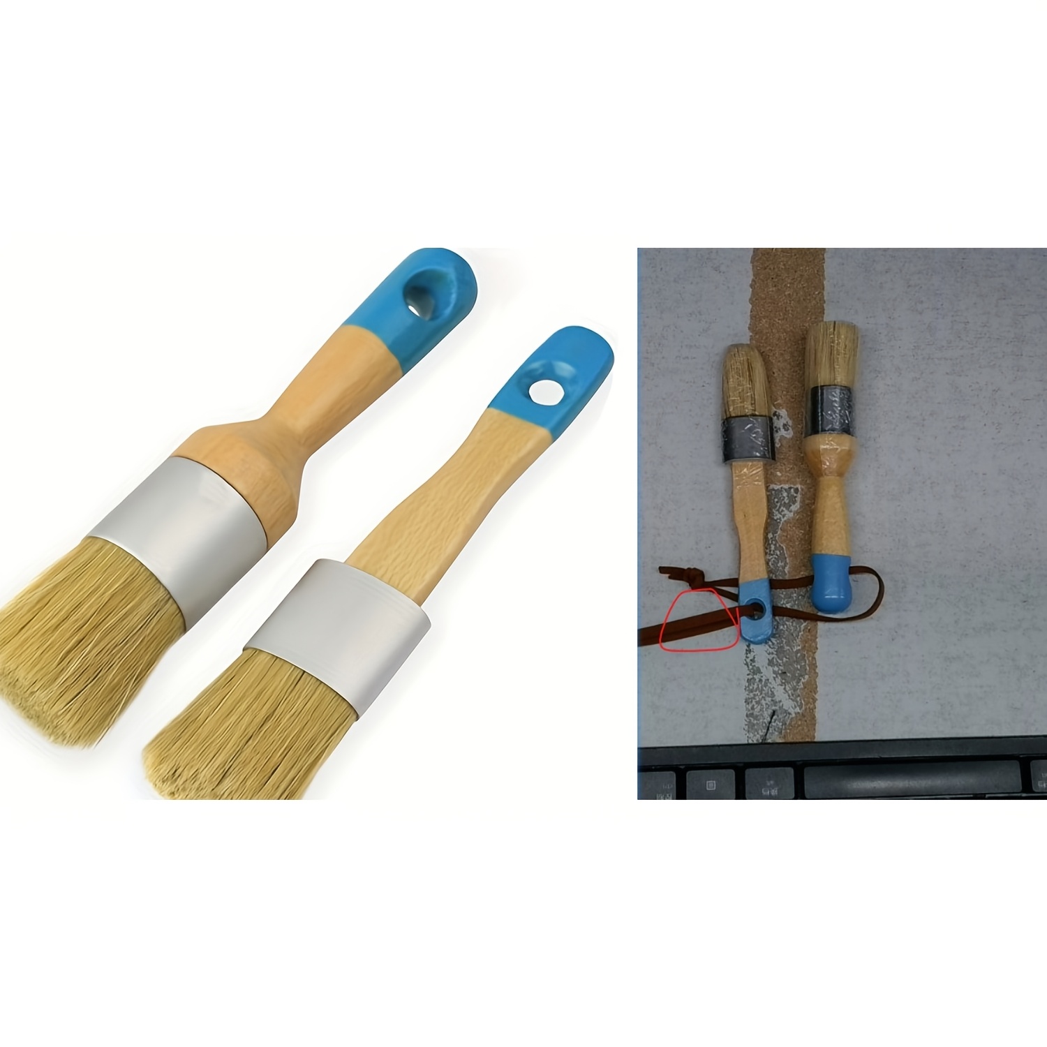 E-shop 2 Kreidelfarb-Pinsel aus Naturborsten mit Umhängeband – Geeignet für , Landhausstil-Farbe, Latexfarbe, Wachsfarbe, Möbelrestaurierung,