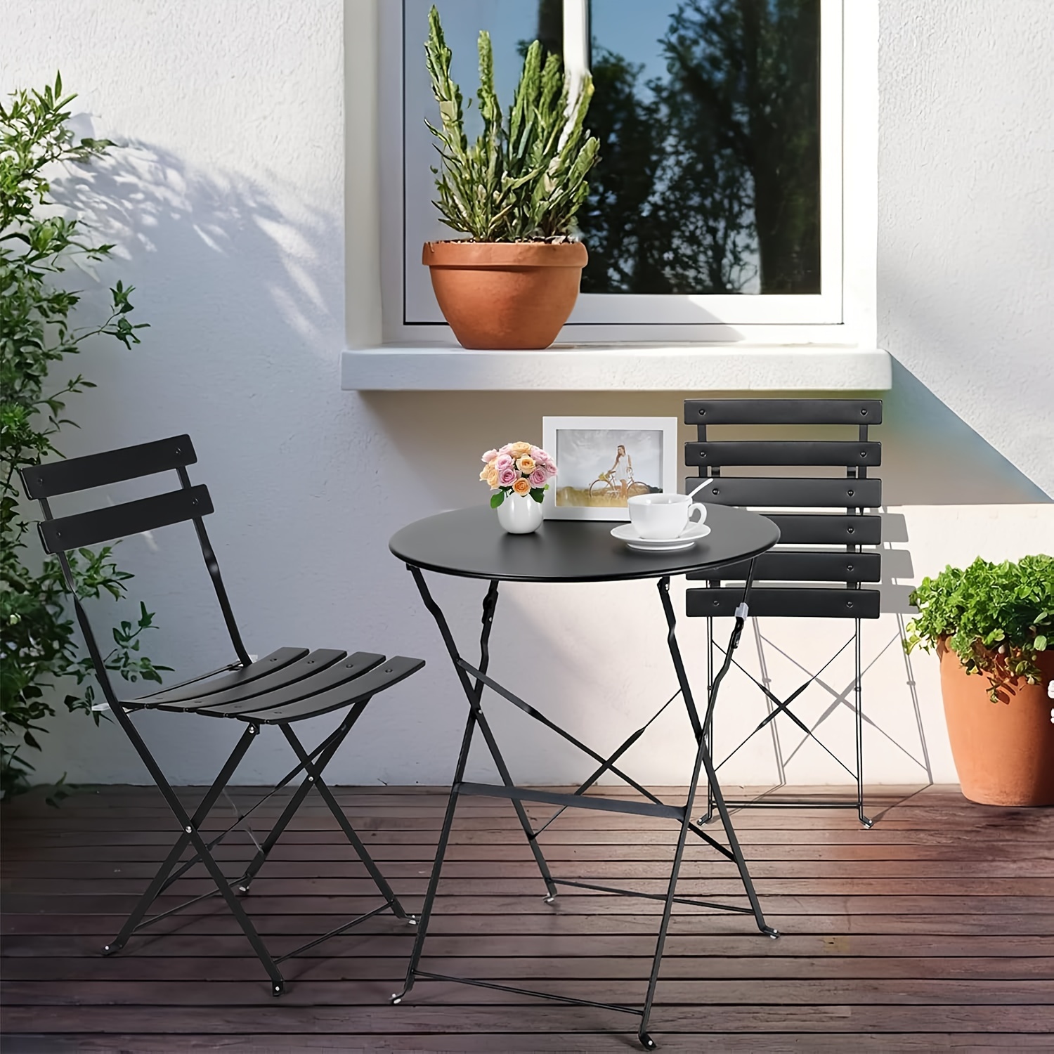 

Bistro Set 3-piece | 1 Bistro Table 2 Folding Chairs, Bistro Garden Furniture Set, Balcony Set Metal, Folding Garden Seating Set, Folding Balcony Furniture, Garden Set Table And Chairs Metal | Black