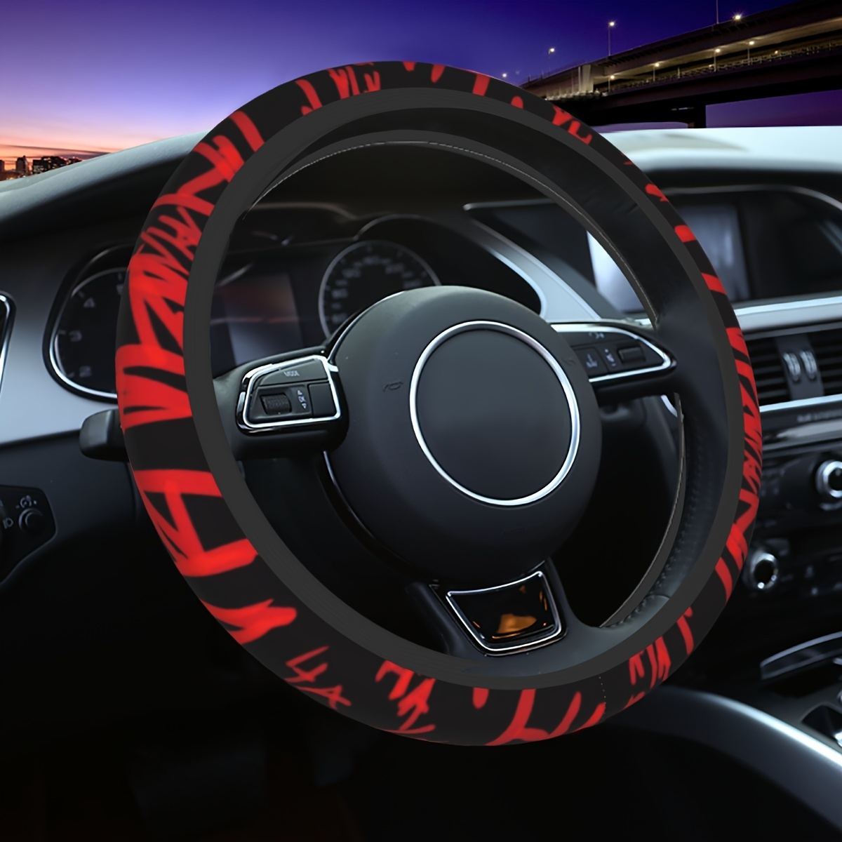 

Anime Cartoon Red Steering Wheel Cover, Universal 15-inch Non-slip Neoprene Car Wheel Protector, Polyester Material, No , Car Interior Accessory