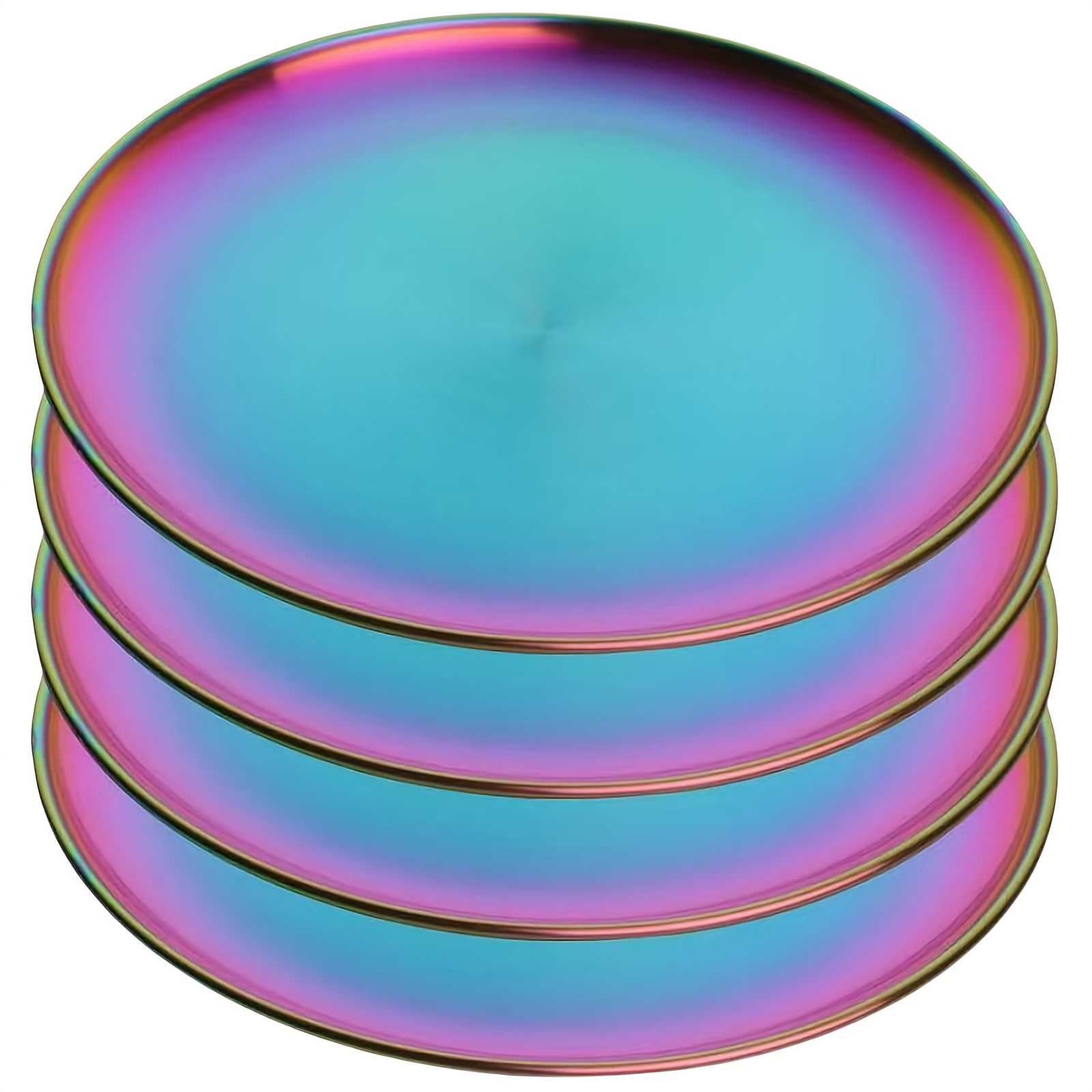 4pcs colorful stainless steel dinner salad plates set 9 1 round unbreakable reusable dishwasher safe for camping everyday use
