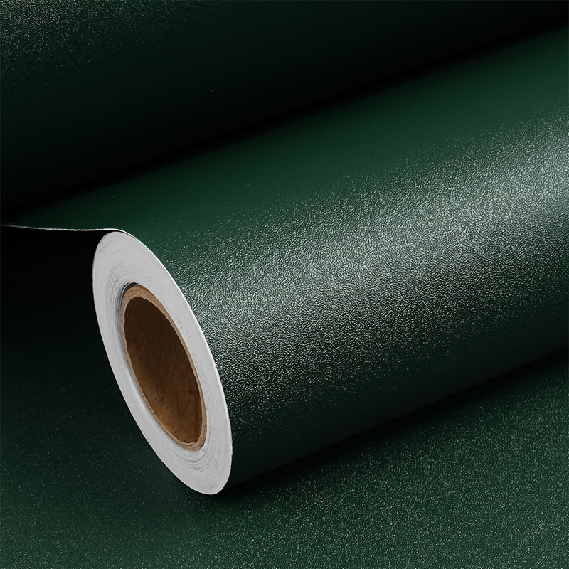 1 Roll Of Dark Green Vinyl Self-adhesive Wallpaper, Simple Solid Color, Thick And , Suitable For Living Rooms, Bedrooms, Bathrooms, Kitchens.