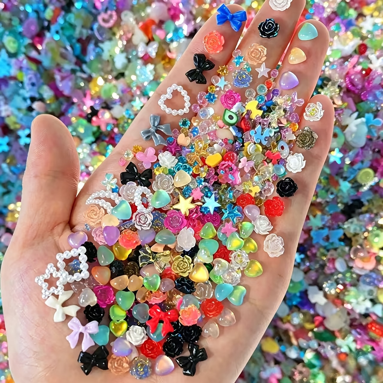 TEMU 400pcs Mixed Bow, Heart, And Star Resin Material Kit For Nail Art Decorations
