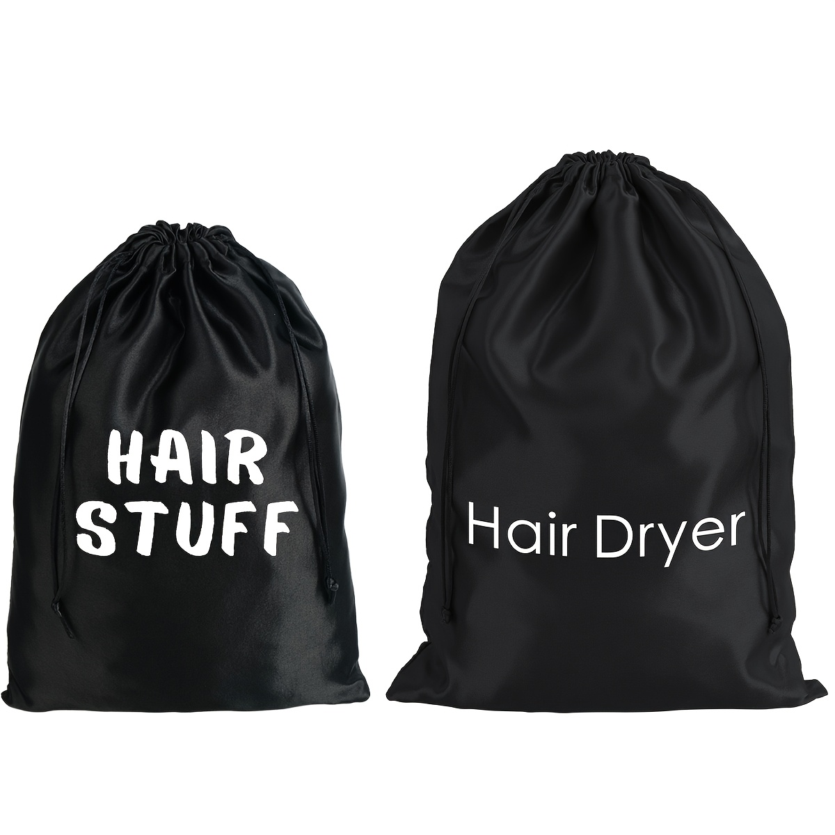 TEMU 2pcs Deejey Satin Drawstring Travel Bags - Dustproof "hair Stuff" Printed Storage Pouches For Hair Dryer, Straighteners & Styling Tools - Gym,