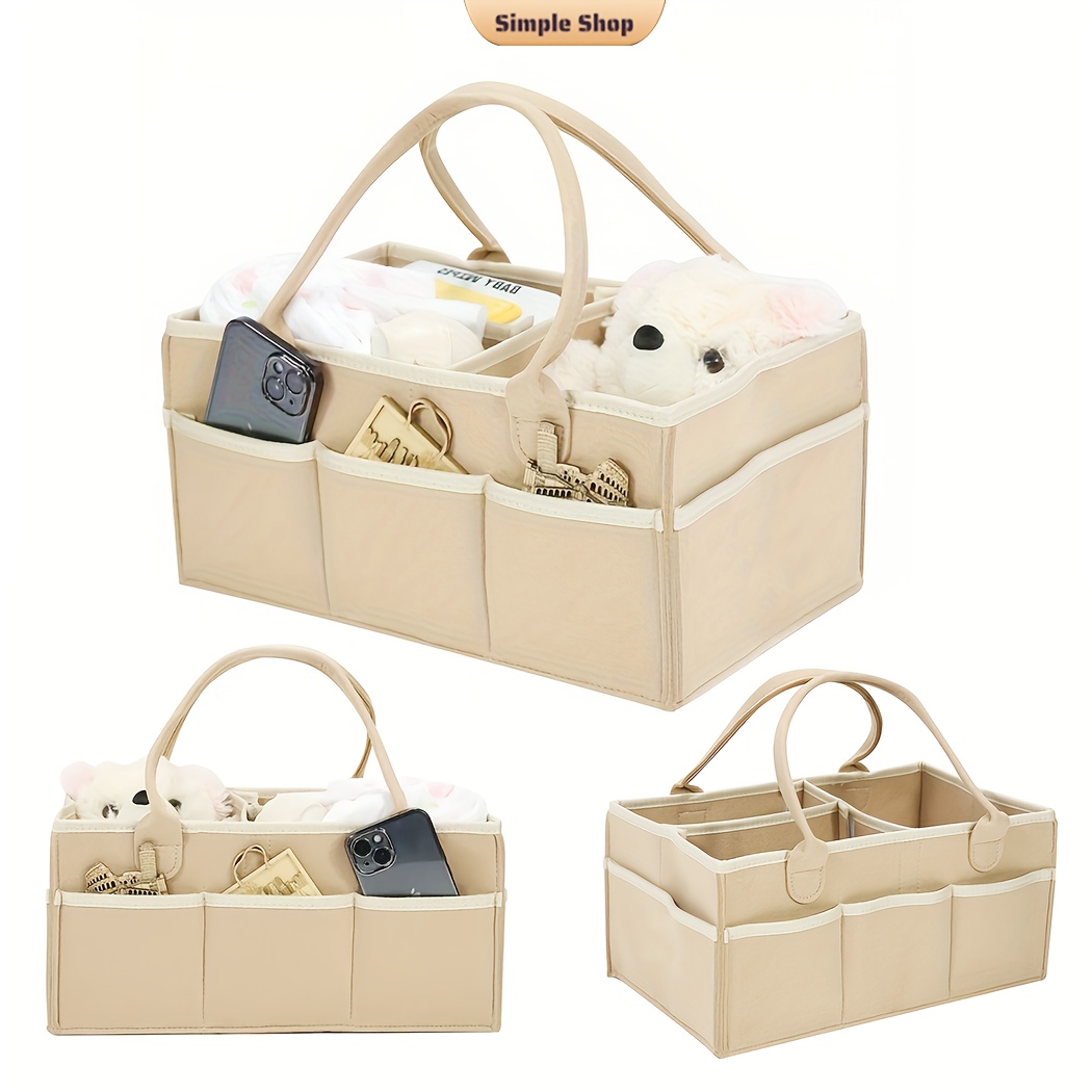 

Khaki Felt Diaper Storage Bag - Contemporary Style, Durable Polyester, Multi-functional Organizer With Easy Carry Handles