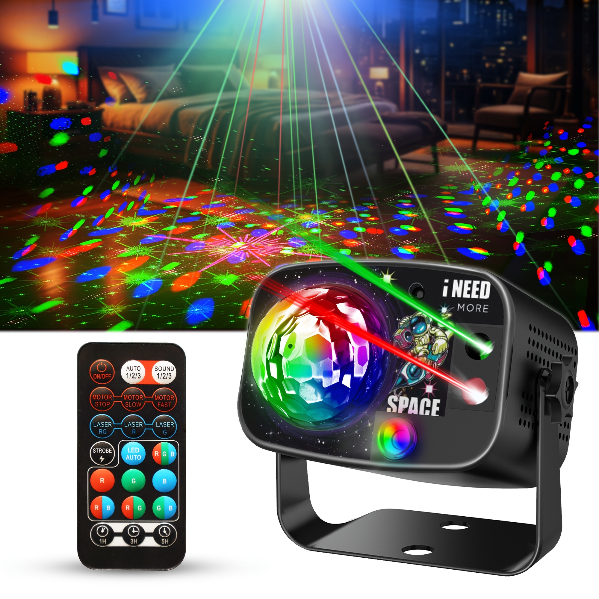 Stage Lights, Sound Activated Disco Ball Light, Strobe Party Lights with Remote DJ Lighting Indoor for Halloween Birthday   Music Parties Wedding Christmas Home Decorations