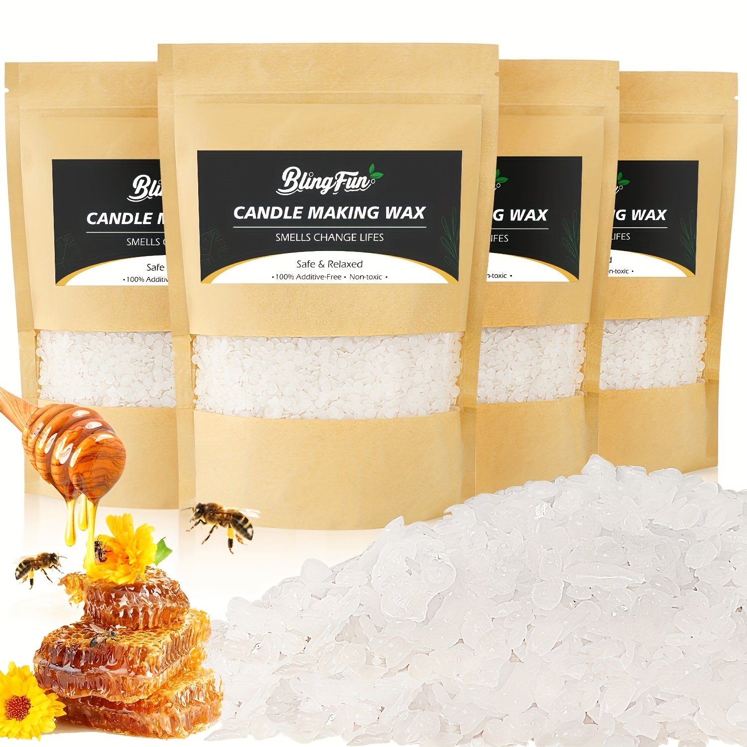 Image of Blingfun 1lb/2lb Soy Wax, White Beeswax, Yellow Beeswax, Candle Making Wax, Soft , No Harmful Additives, Suit For Making Scented Candles And Home Decorative Wax Crafts.