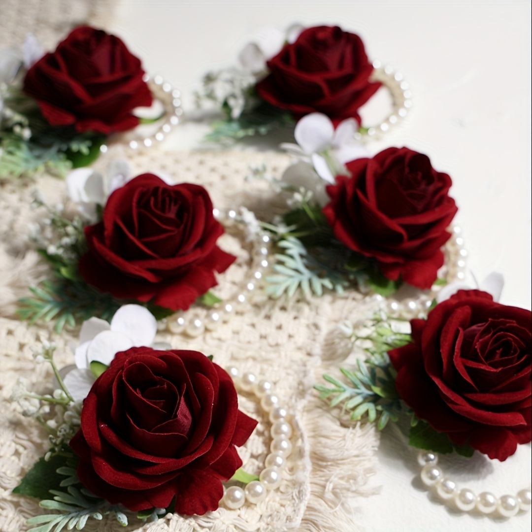 Image of 6 Elegant Princess Rose Wrist Corsages With Artificial, Perfect For Brides, Bridesmaids, And Mothers Of The Bride/groom , Anniversaries, Balls, And Special Occasions