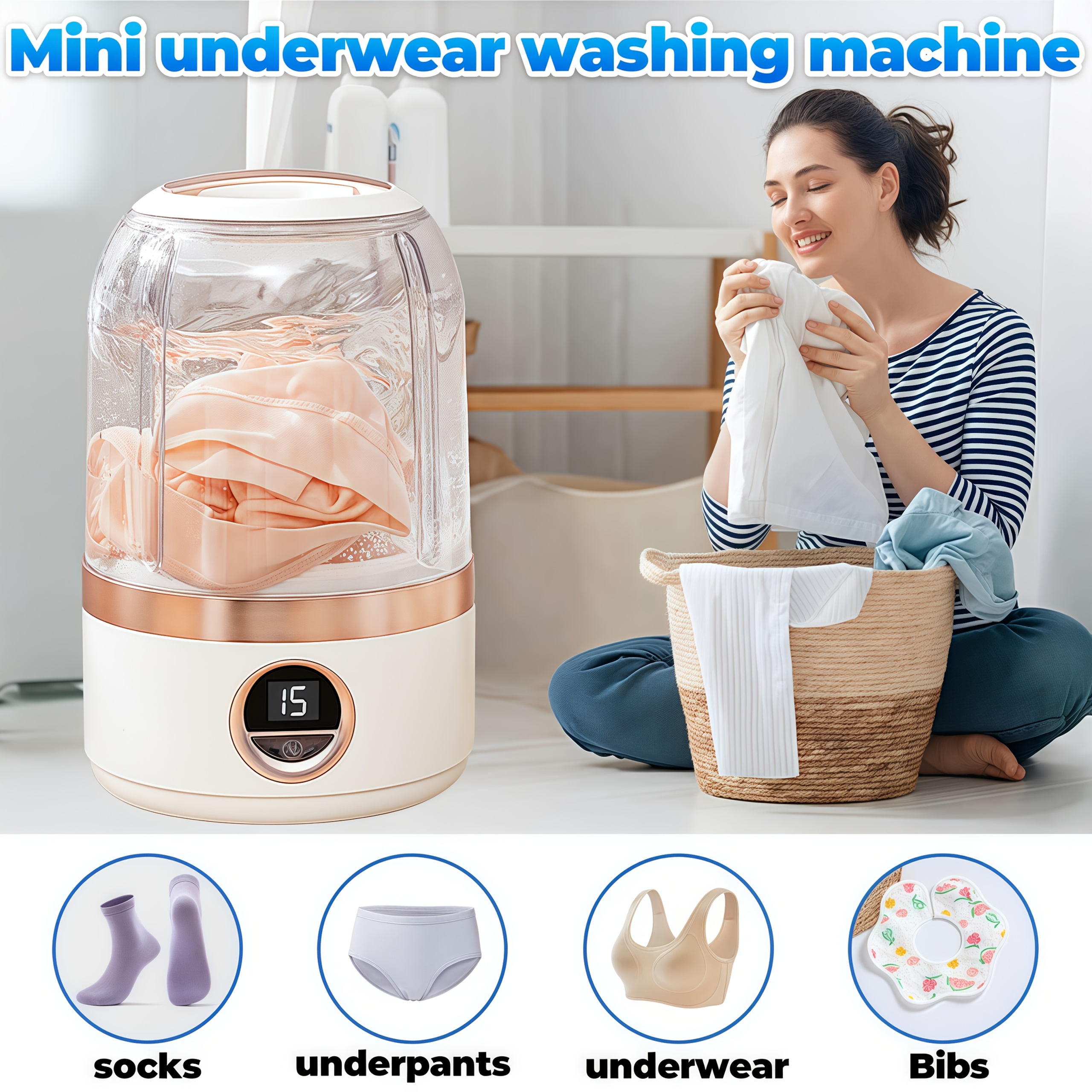 JKUOO Portable Washing Machine Battery-Powered, Compact Lightweight for  Travel, Business Trips, and Home Use, Ideal for Cleaning Underwear, Socks,