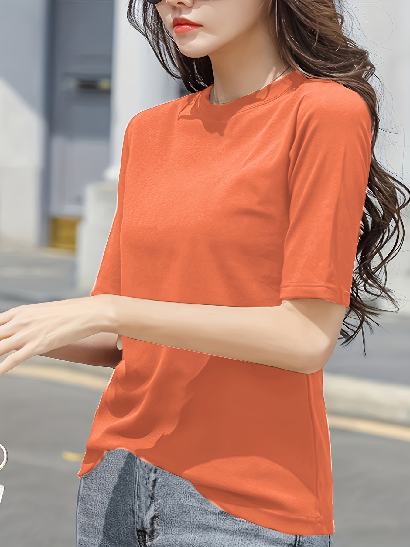 Women'S Elegant Solid Color Crew Neck T-Shirt, Short Sleeve Casual Summer Top, Lightweight Polyester Fabric, Regular Length, No Stretch, for Casual Attire