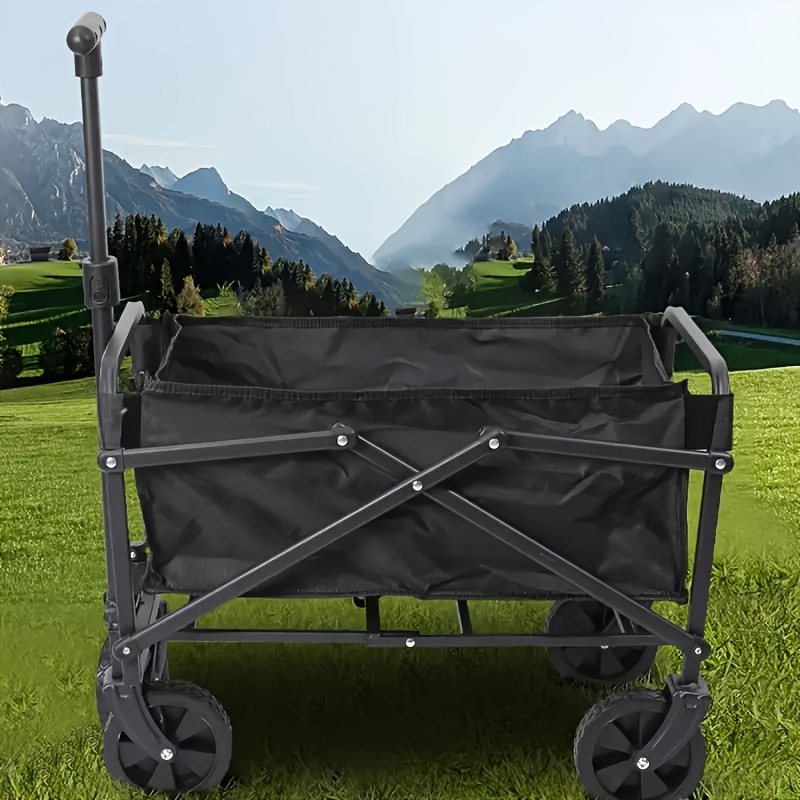 Foldable Trolley Cart with 4 Large Wheels - Durable Iron Frame, Collapsible Design for Outdoor Sketching, Picnics, Travel, Shopping & Stalls - Black