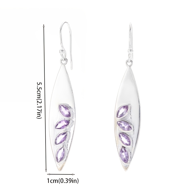 Luxury Women's Retro Leaf Shaped Amethyst Pendant Earrings