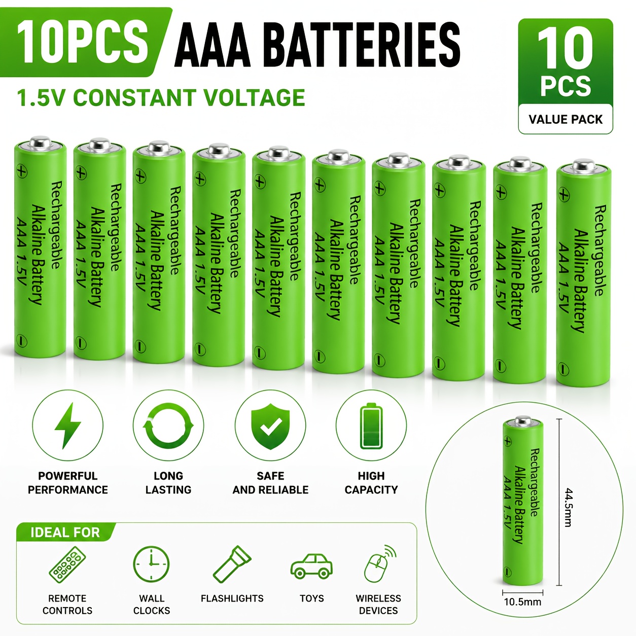 TEMU Confezione da 10/20 Batterie Ricaricabili AAA 1.5V, Capacit�, Tensione Stabile, Prestazioni di Lunga , Design per Orologi, Telecomandi, Torce e