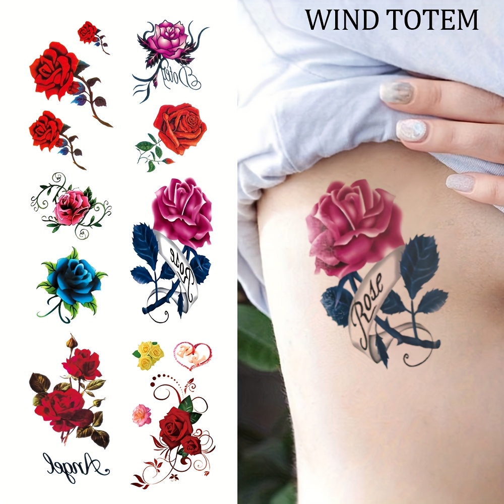 rose tattoo – Gratis frakt på varer fra Temu, image size:1000x1000
