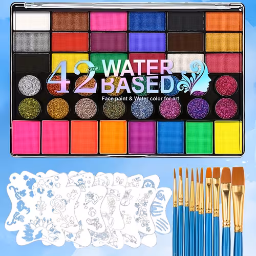 42 Colors Face Paint Kit Templates Brushes