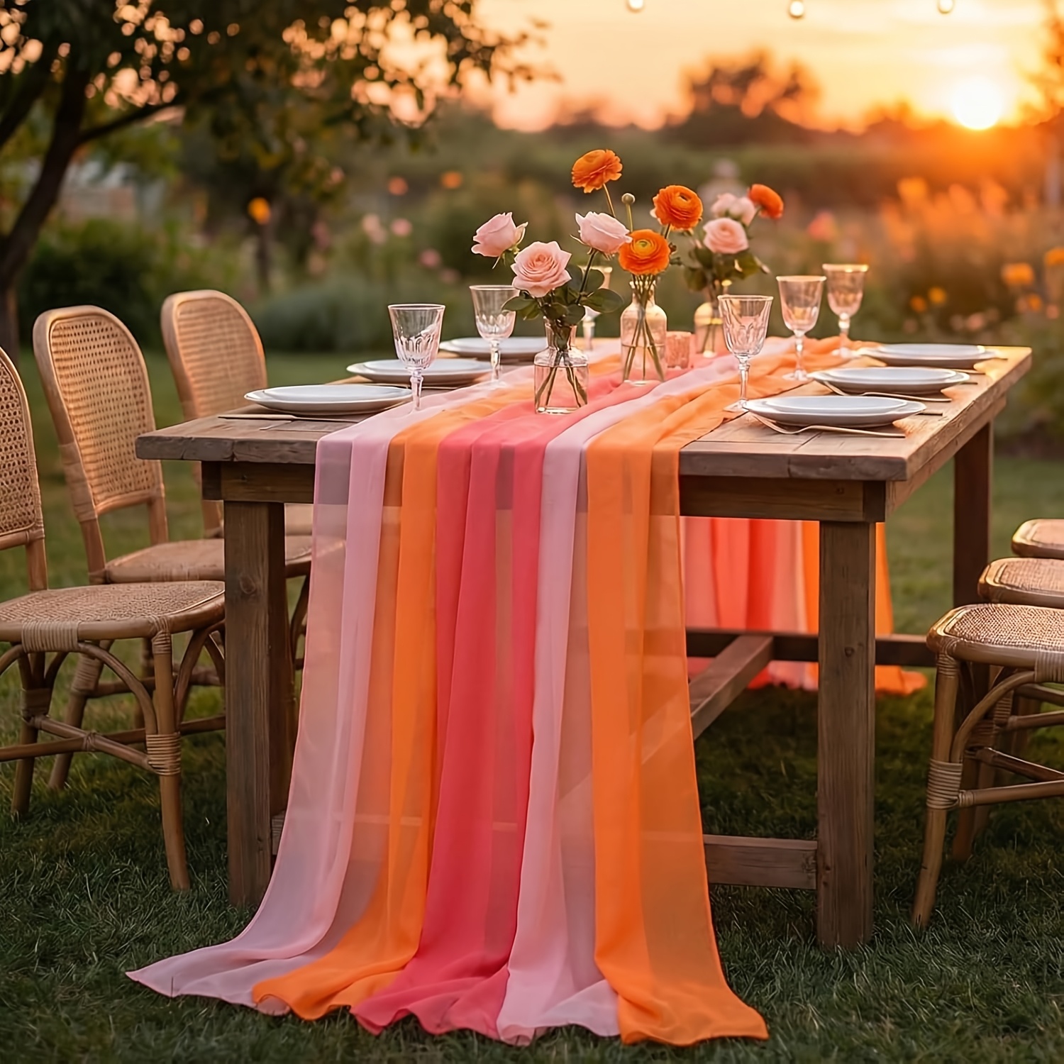 TEMU Juego de 3 piezas de mesa bohemio transparente, tela adecuada para decoraciones de boda, y Navidad - Tela rústica bohemia con colores , rosa y