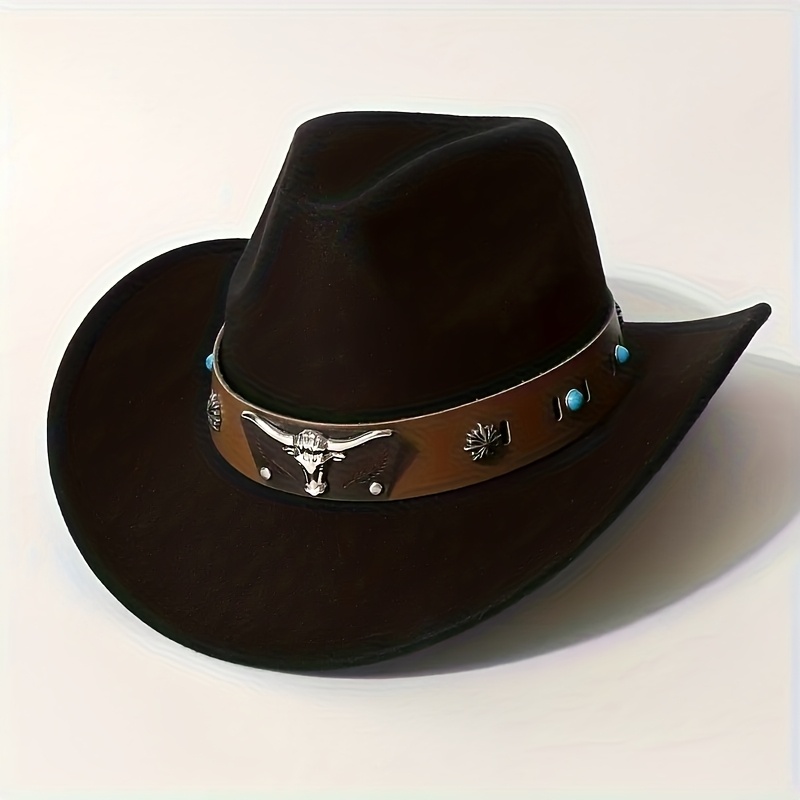 TEMU Chapeau pour femmes, chapeau en feutre à large bord et haut cœur pêche tendance avec ceinture large marron et décoration de tête de en métal