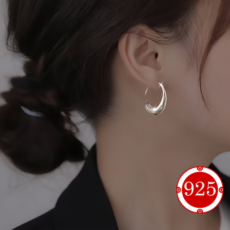 925 Silver Stud Earrings Geometric Arc Hook Perfect Daily Wear