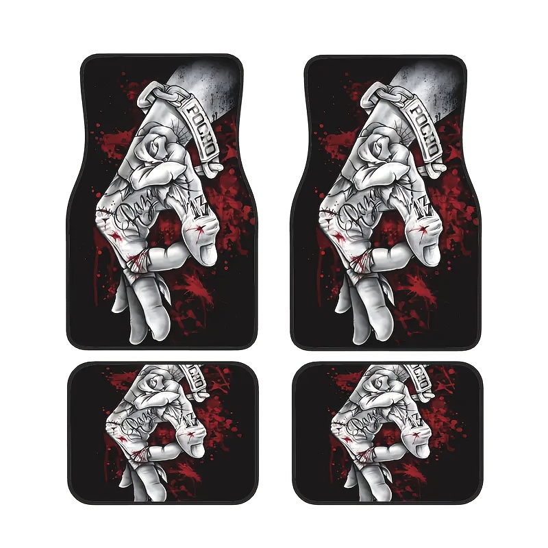 TEMU 4pcs Set Of Stylish Gesture Flower Pattern Universal Car Floor Mats, Comfortable And Anti-slip, Perfect Gift For Men And Women Suitable For Most