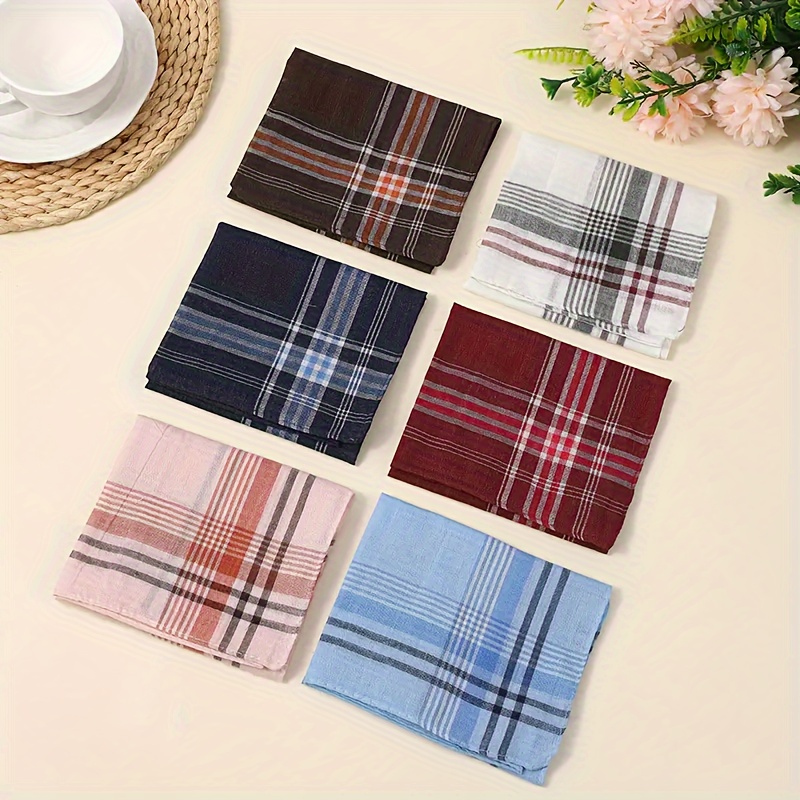 

Vintage Plaid Cotton Handkerchiefs For Men - Pack Of 6, Absorbent Woven Handkerchiefs