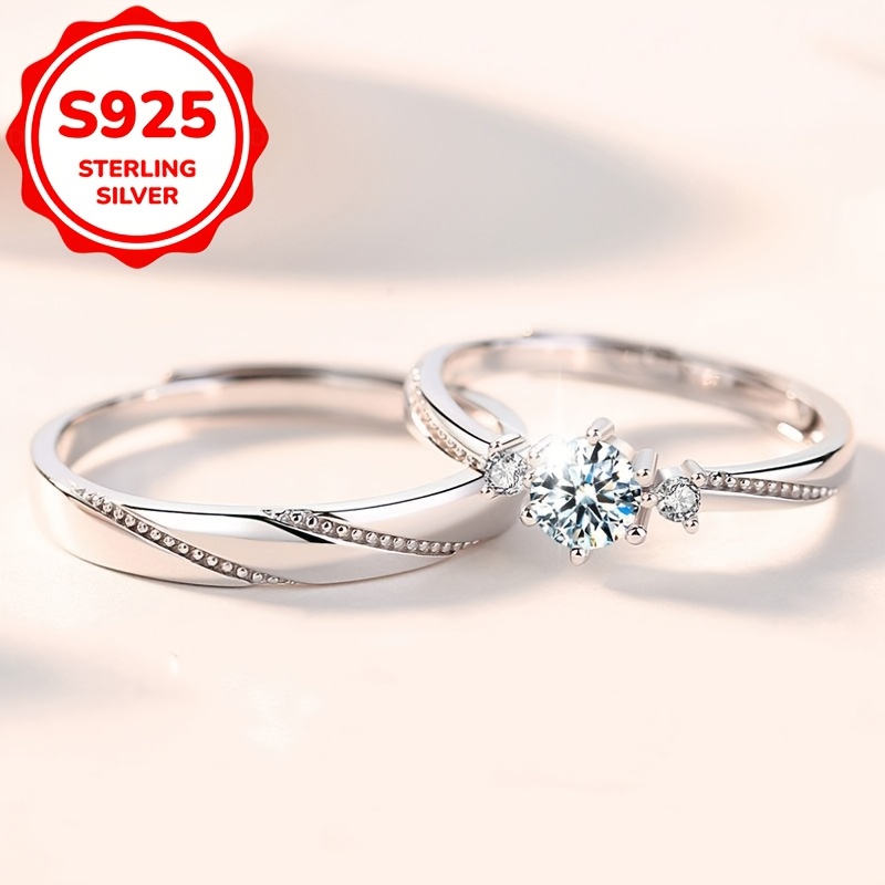 2pc Women's S925 Pure Silver Love Couple Rings Set
