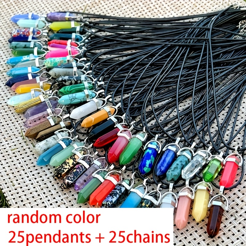 TEMU Set di 50 pendenti esagonali a forma di perlina in vetro con cordini in PU, in colori assortiti. Bijoux fai da te a , collane e accessori per