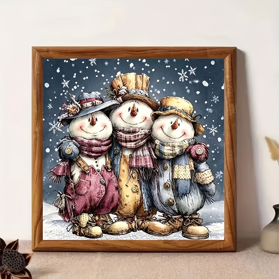 TEMU New 5d Diy Diamond Painting Kit - Christmas Theme, 3 Cute Snowmen, Round Drill Acrylic Mosaic Craft, Diy Handmade For Living Room And Bedroom
