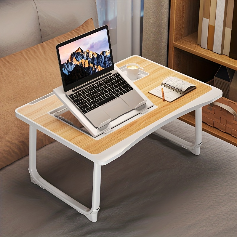 TEMU Foldable Laptop Desk With Adjustable & Movable Legs - Portable Wood Table Suitable For Bed, Sofa, Floor Use - Compact Lap Desk For Home Office,