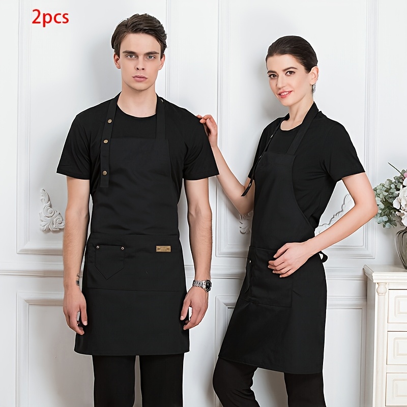 2pcs Adjustable Handmade Comfortable, Lightweight And Breathable Men Women Chef Work Apron With 2 Pockets - Professional Kitchen Cooking Baking Gardening Restaurant Bbq Studio Uniform