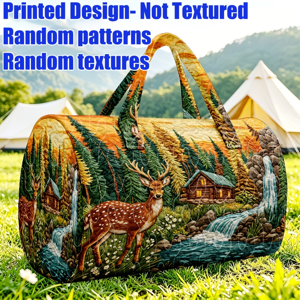 TEMU 1pc Cabin Waterfall Printed Quilted Women's Tote Bag, Natural Large-capacity Travel Luggage Bag, Suitable For Weekend , Christmas & Halloween