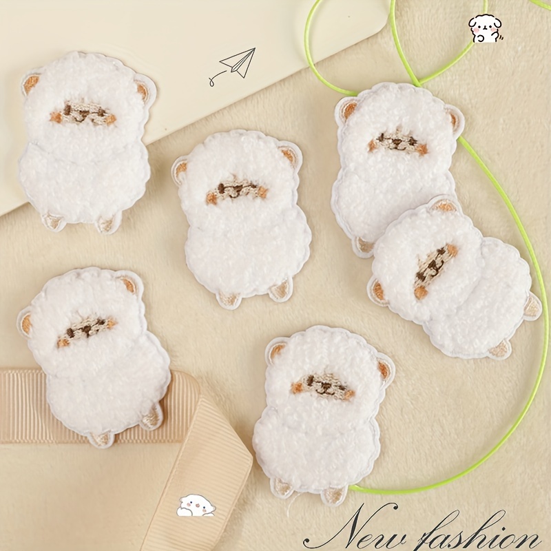 

6pcs Cute Cartoon Sheep Patches, Fluffy White Polyester With , Self-adhesive & - Clothes, Bags, Shoes, Hats & Home Decor,