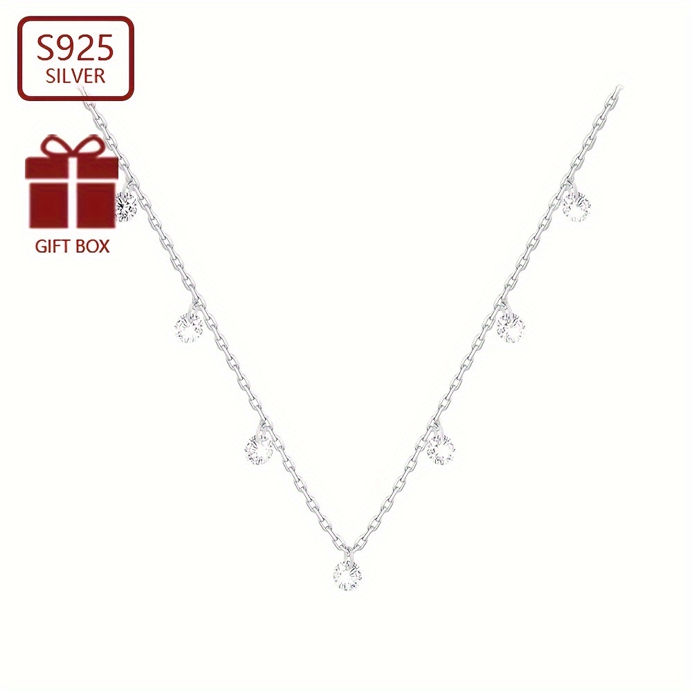 

1pc 925 Sterling Silver Zircon Inlaid Necklace Exquisite Clavicle Chain Women's Glitter Glowing Elegant Versatile For Daily Travel Wear Hypoallergenic Jewelry