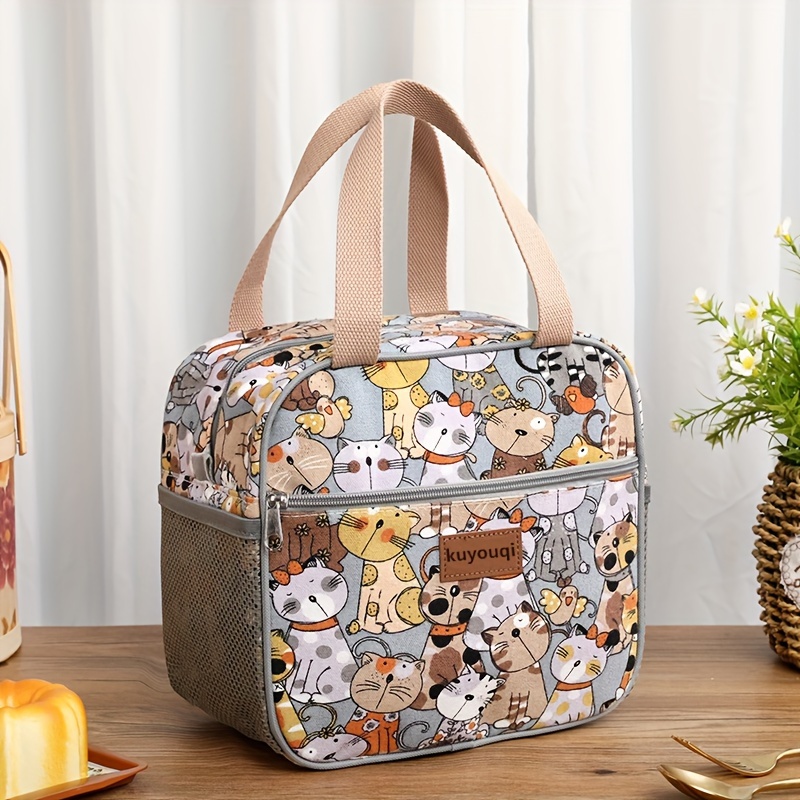 

Canvas Animal Print Lunch Bag Tote With Pvc Lining, Zipper Closure, And Dual Handles - Portable Insulated Satchel For Meals And Snacks