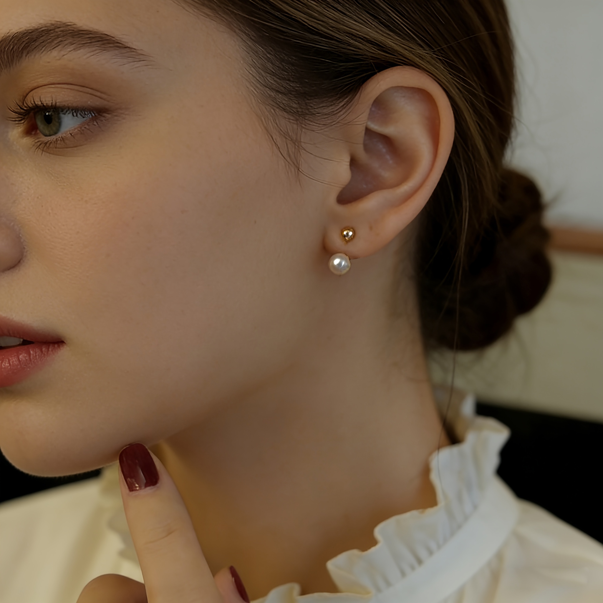 Image of 2pcs Set Of Korean- Front And Back Earrings For Women, Suitable For Daily Wear