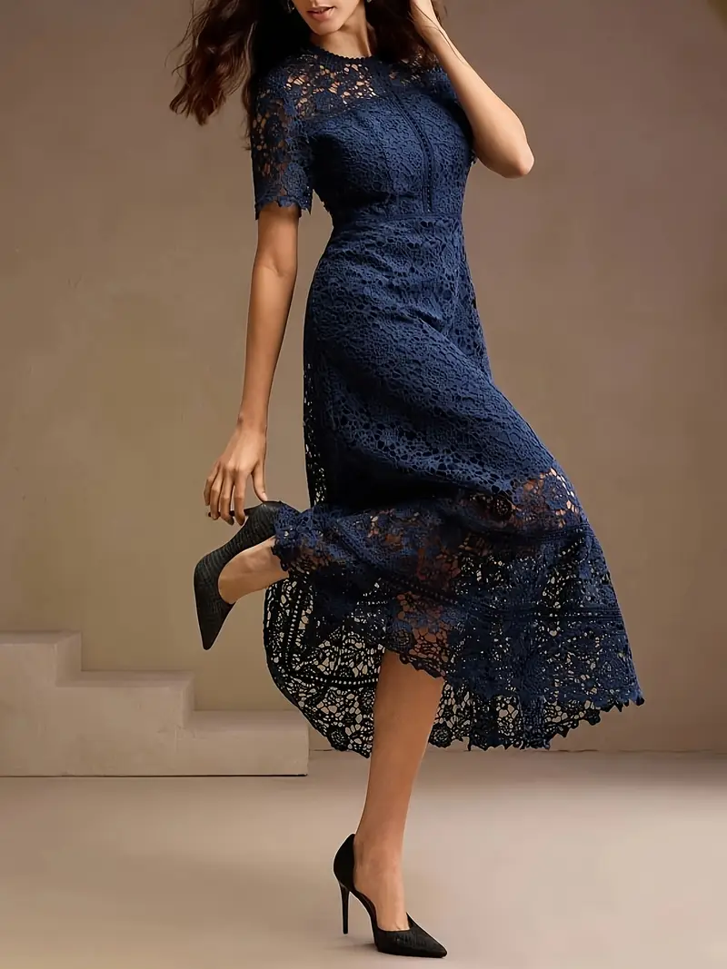 french style navy blue hollow lace dress featuring a stylish - Temu Nigeria french style navy blue hollow lace dress featuring a stylish - Temu Nigeria