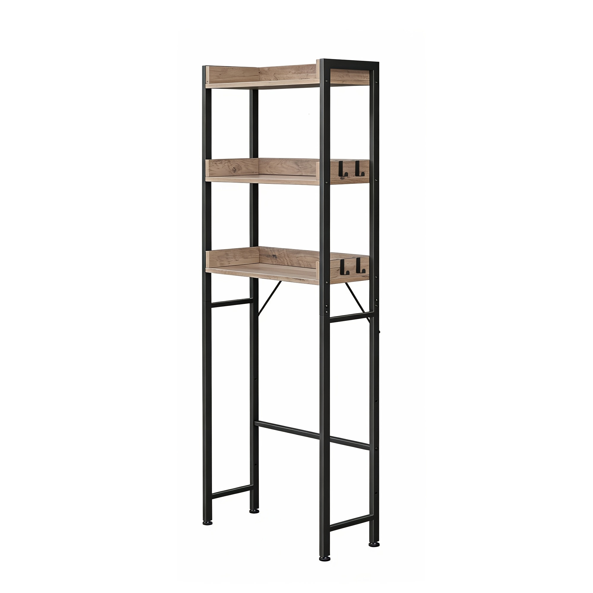 Image of 3-tier Over-the-toilet Rack, Space- Bathroom Storage Shelf, Easy To Assemble, Washing Machine Storage Rack, , Rustic Brown And Ink Black, Light Ivory, 63 X 25 X 165cm