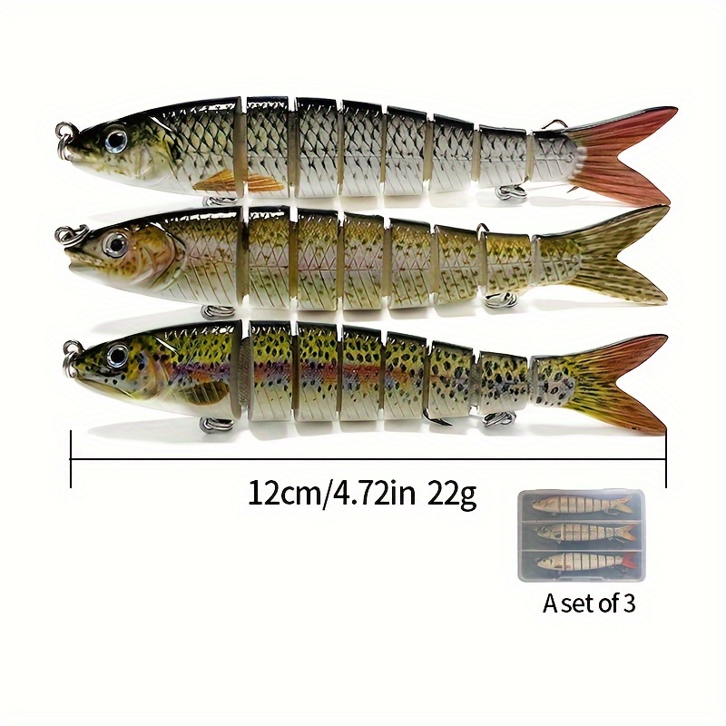 3pcs Bionic Multi-section Lure Set, 22g Fake Lures For Freshwater And Saltwater Bass
