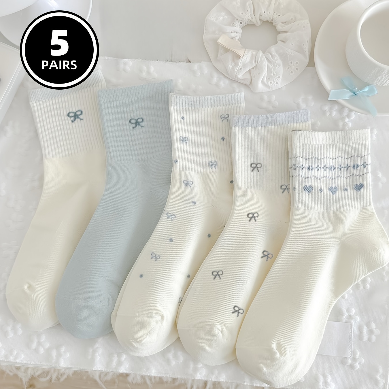 TEMU 5 Pairs Breathable Ankle Women's Socks With Minimal Light And Print, Casual Daily Match For Sneakers And Loafers