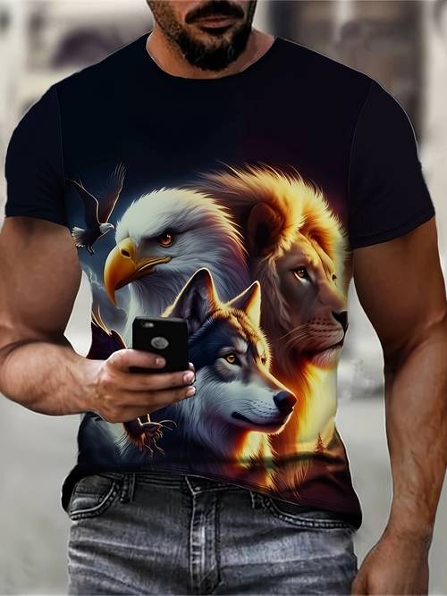 mens 3d print high definition t shirt featuring lion and casual summer outdoor wear