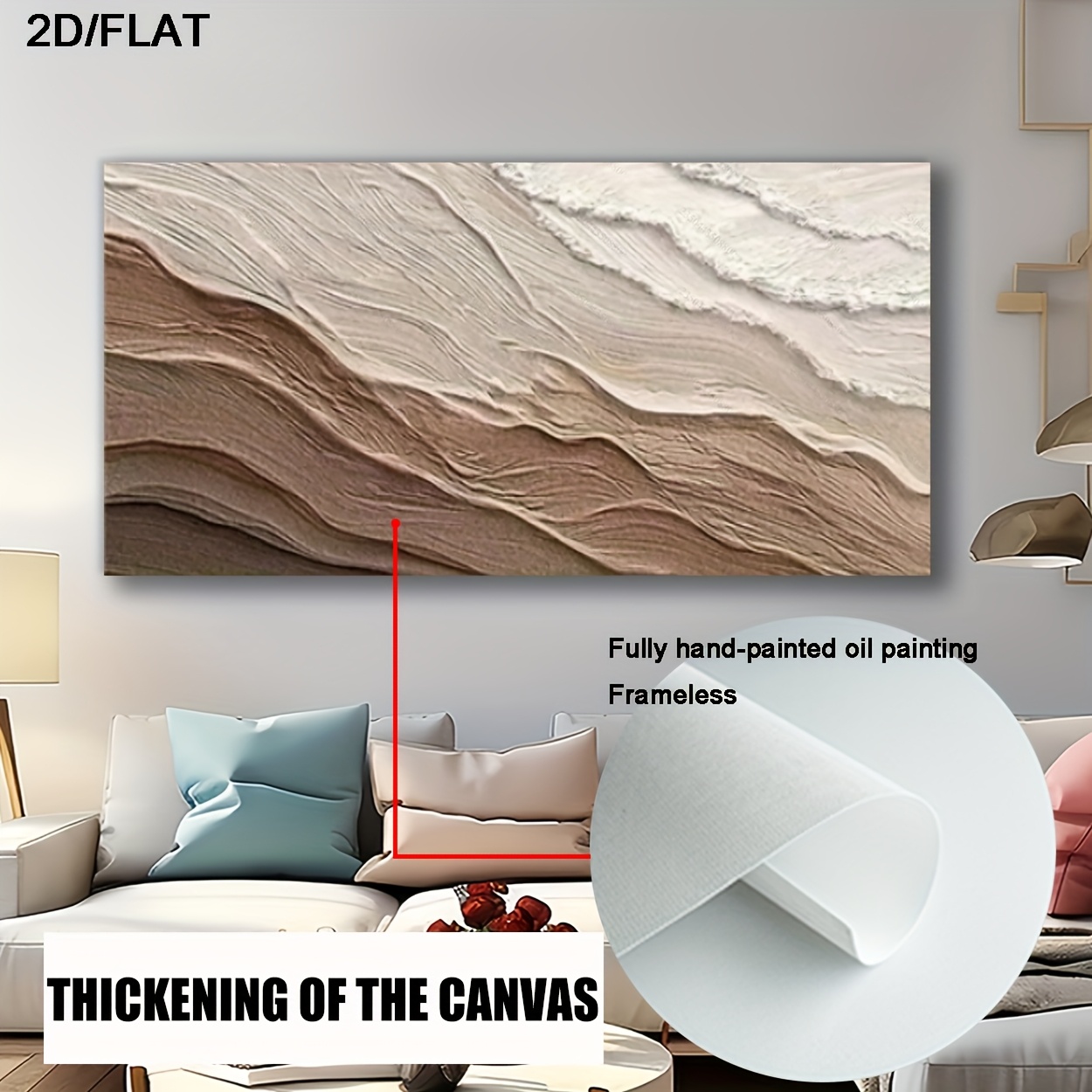 This Is a Large, Hand-Painted Abstract Oil Mural in a Nordic Bohemian Style, Featuring a Easy Modern Design with Neutral Colors. It Has a Textured End And Is Perfect for Decorating Spaces Like for home Offices, Living Rooms