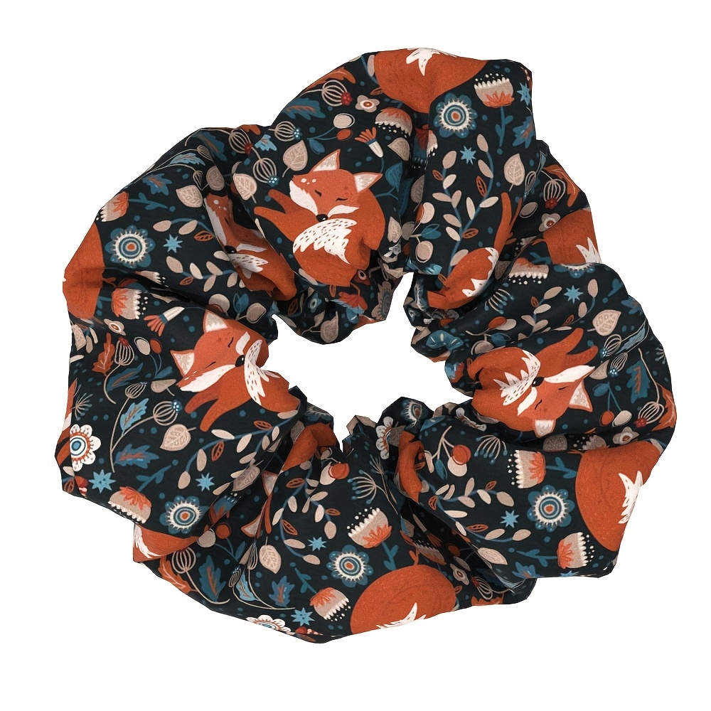 1pc Bohemian Style Fox Woodpecker Pattern Large Hair Tie, High Ponytail Bun, Elastic And Durable Hair Rope, Suitable For Everyday Use, Fashionable Hair Accessory For Women