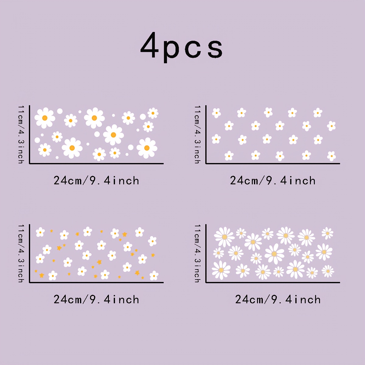4-pack White Daisy Floral 3d Waterproof Uv Dtf Transfer Paper, Self-adhesive Scratch-resistant Decals For 16oz Glass Jars, Diy Plastic Cup Decoration, Fashionable Women' Gift (11x24cm)