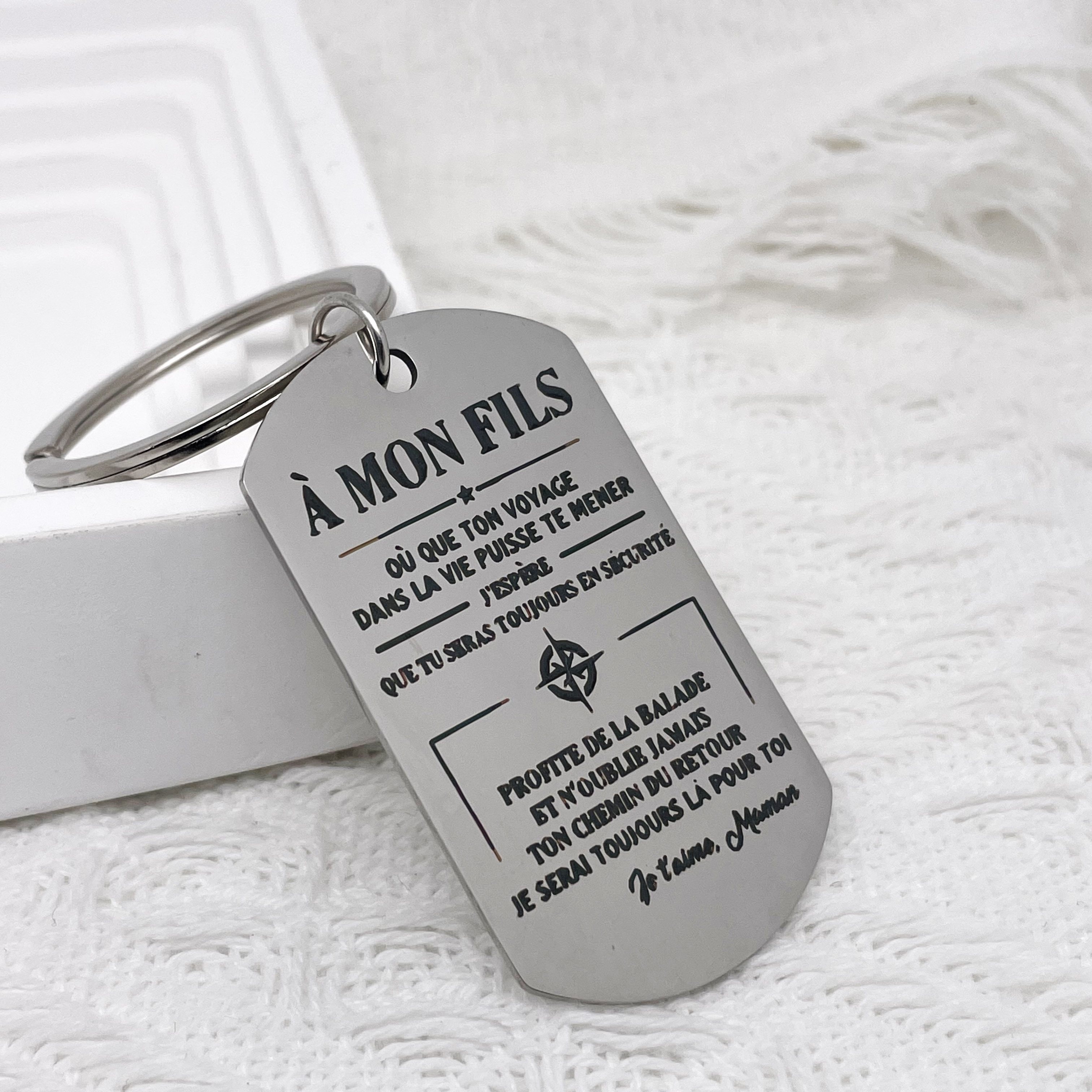 

1pc Stainless Steel Sentence In French Keychain, Gift For Son