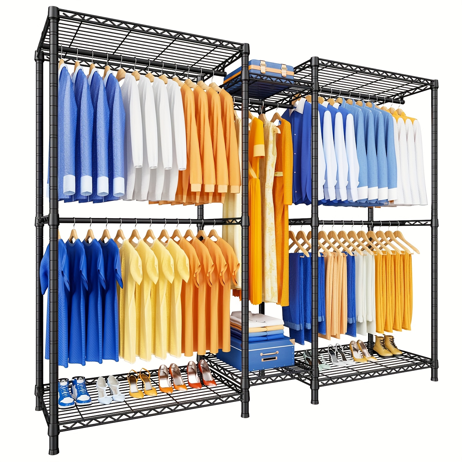 

1pc Metal Clothing Rack, Freestanding Garment Organizer 5 Hanging , 8 Tieas Shelves, Leveling Feet, Portable Clothes -