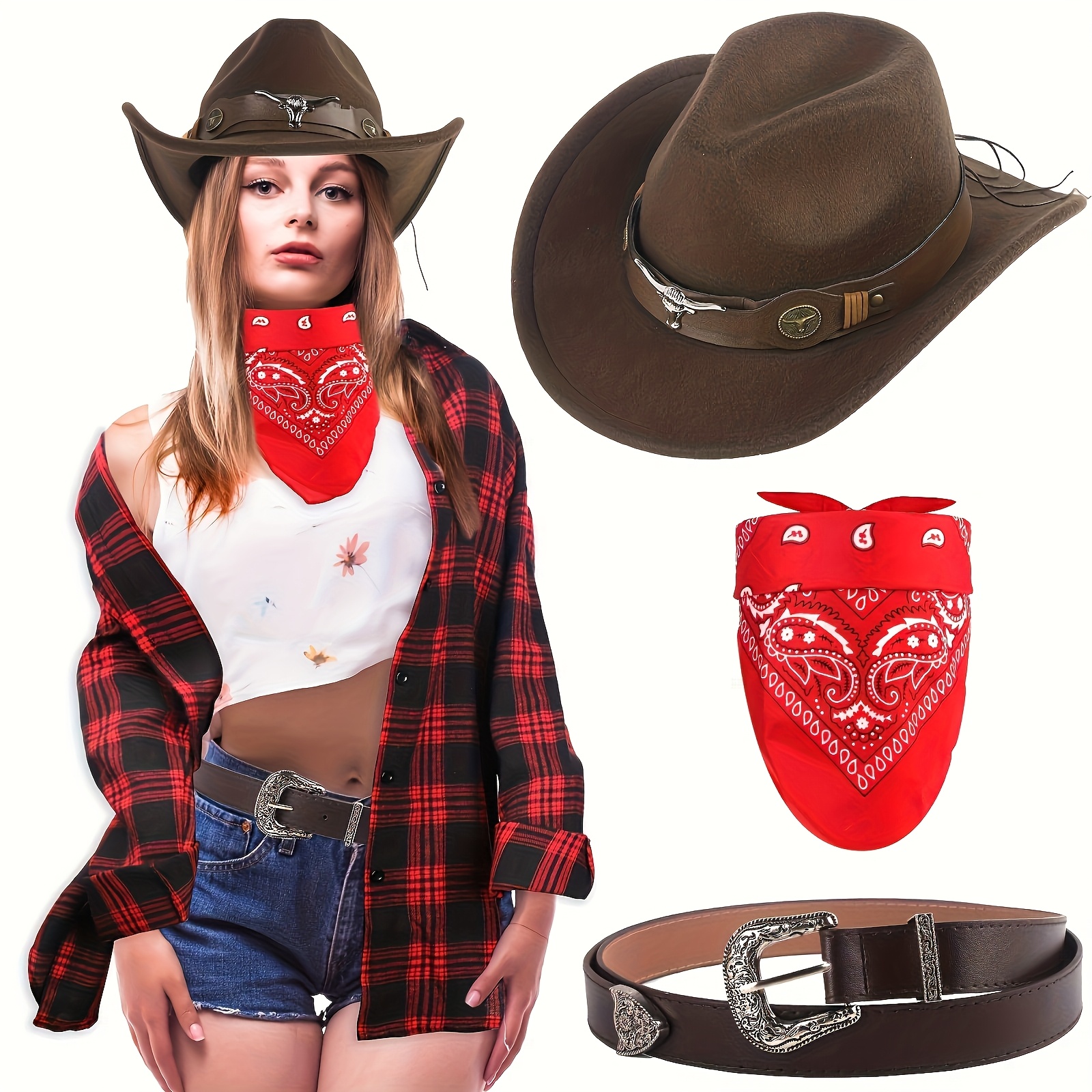 2PCS Western Cowboy Hat Set – Straw Cattleman Hats For Men & Women, Shapeable Brim, Breathable For Rodeo & Costume Cowgirl Hat Outdoor