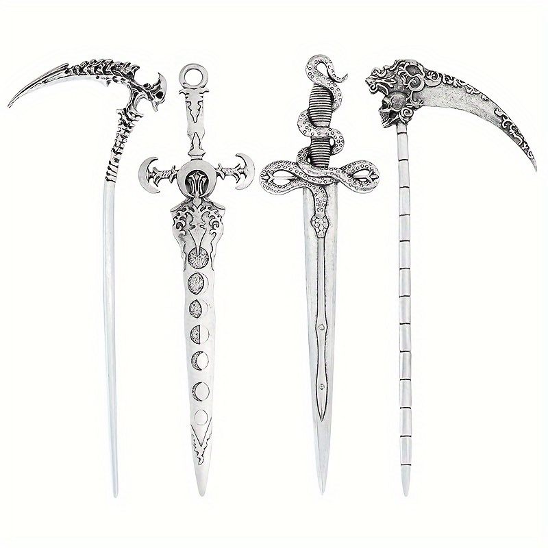 

4pcs Vintage Hairpin Moon Sword Hair Stick Retro Animal Snake Sword Hair Clip Jewelry Hair Clip For Women